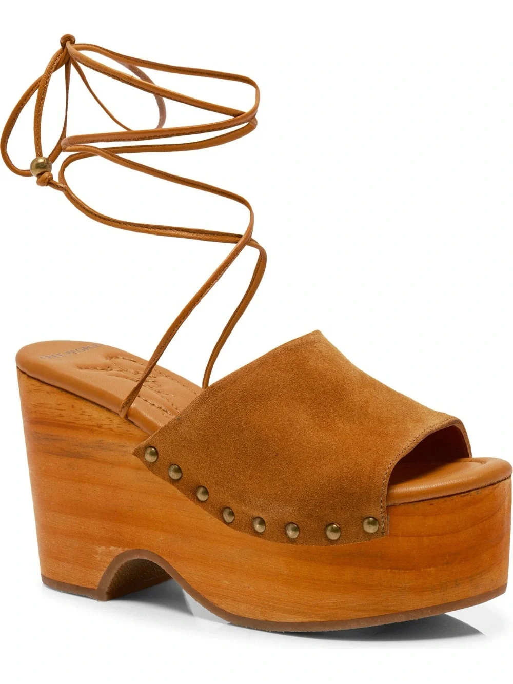 Free People Tan Suede Platform Slide Sandals